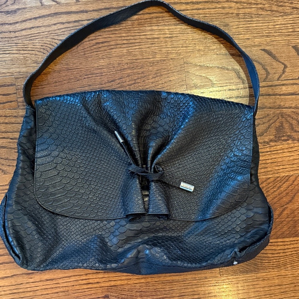 Furla Black Textured Reptile Shoulder Bag